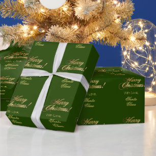 Papel De Regalo Elegante Faux Gold Script Feliz Navidad Verde