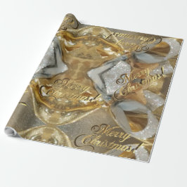 Papel De Regalo Elegante Faux Silver Gold Script Feliz Navidad