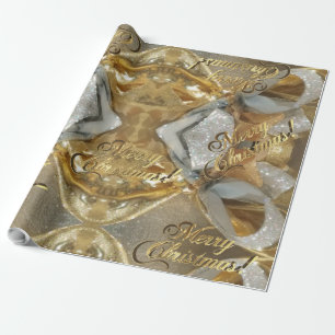 Papel De Regalo Elegante Faux Silver Gold Script Feliz Navidad
