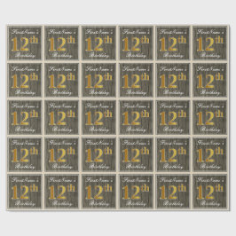 Papel De Regalo Elegante, Faux Wood, Faux Gold 12th Birthday + Nam