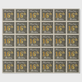 Papel De Regalo Elegante, Faux Wood, Faux Gold 16th Birthday + Nam