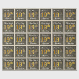 Papel De Regalo Elegante, Faux Wood, Faux Gold 19th Birthday + Nam