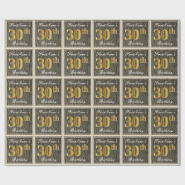 Papel De Regalo Elegante, Faux Wood, Faux Gold 30th Birthday + Nam