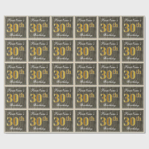 Papel De Regalo Elegante, Faux Wood, Faux Gold 30th Birthday + Nam