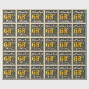 Papel De Regalo Elegante, Faux Wood, Faux Gold 68th Birthday + Nom