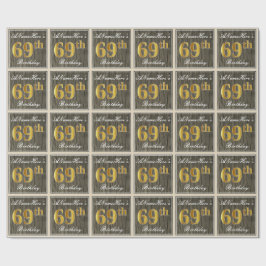 Papel De Regalo Elegante, Faux Wood, Faux Gold 69th Birthday + Nom