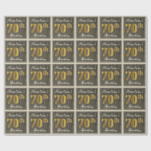 Papel De Regalo Elegante, Faux Wood, Faux Gold 70th Birthday + Nam