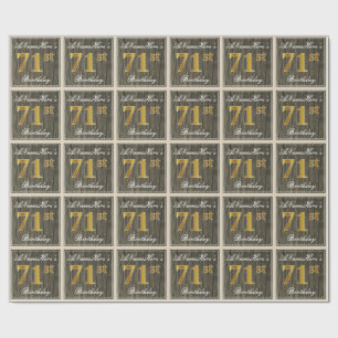 Papel De Regalo Elegante, Faux Wood, Faux Gold 71st Birthday + Nom