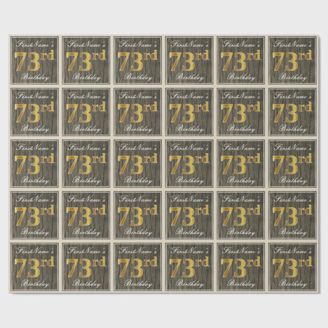 Papel De Regalo Elegante, Faux Wood, Faux Gold 73rd Birthday + Nam (Superficie plana)