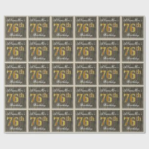 Papel De Regalo Elegante, Faux Wood, Faux Gold 76th Birthday + Nam
