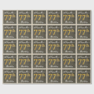Papel De Regalo Elegante, Faux Wood, Faux Gold 77th Birthday + Nom