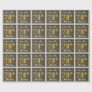 Papel De Regalo Elegante, Faux Wood, Faux Gold 78th Birthday + Nam