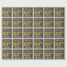 Elegante, Faux Wood, Faux Gold 80th Birthday + Nam