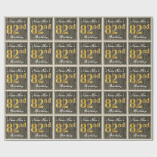 Papel De Regalo Elegante, Faux Wood, Faux Gold 82nd Birthday + Nom
