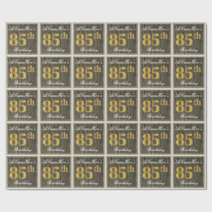 Papel De Regalo Elegante, Faux Wood, Faux Gold 85th Birthday + Nom