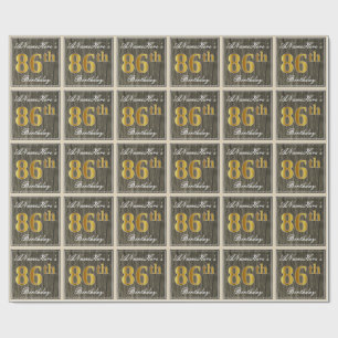 Papel De Regalo Elegante, Faux Wood, Faux Gold 86th Birthday + Nam