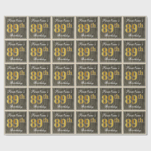 Papel De Regalo Elegante, Faux Wood, Faux Gold 89th Birthday + Nom