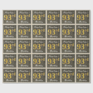 Papel De Regalo Elegante, Faux Wood, Faux Gold 93rd Birthday + Nam