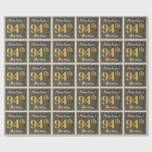 Papel De Regalo Elegante, Faux Wood, Faux Gold 94th Birthday + Nom