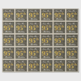 Papel De Regalo Elegante, Faux Wood, Faux Gold 95th Birthday + Nam