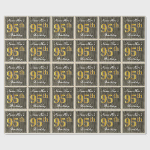 Papel De Regalo Elegante, Faux Wood, Faux Gold 95th Birthday + Nam