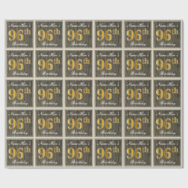 Papel De Regalo Elegante, Faux Wood, Faux Gold 96th Birthday + Nam