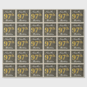 Papel De Regalo Elegante, Faux Wood, Faux Gold 97th Birthday + Nam
