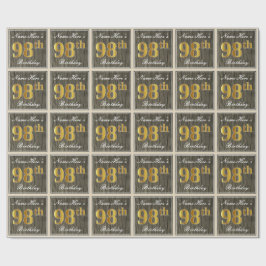 Papel De Regalo Elegante, Faux Wood, Faux Gold 98th Birthday + Nam