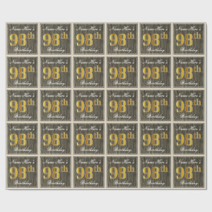 Papel De Regalo Elegante, Faux Wood, Faux Gold 98th Birthday + Nam