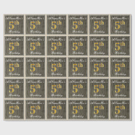 Papel De Regalo Elegante, Faux Wood, Faux Gold Quinto Cumpleaños +