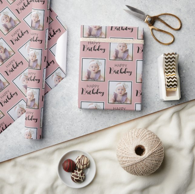 Papel De Regalo Elegante Feliz Cumpleaños Personalizado Foto Patró (Artesanía)