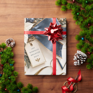 Papel De Regalo Elegante Feliz Navidad Azul Marino Marfil