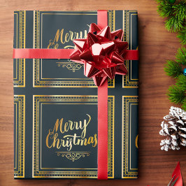 Papel De Regalo Elegante Feliz Navidad Negro y Regalo de Oro
