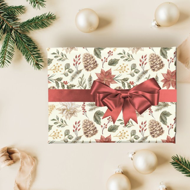 Papel De Regalo Elegante festividad festividad Marfil Poinsettia (Subido por el creador)