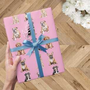 Papel De Regalo Elegante Festividad Luz Rosa Puppy Perro Cumpleaño