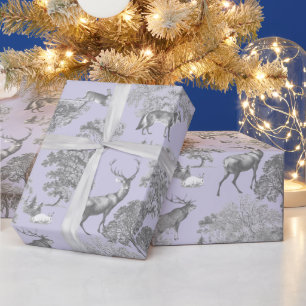 Papel De Regalo Elegante Festividad Toile Fox Deer Gray Blue