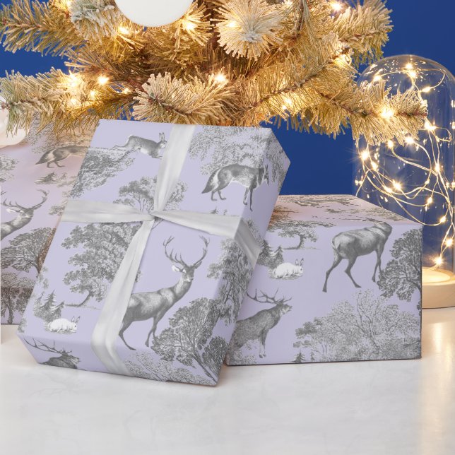 Papel De Regalo Elegante Festividad Toile Fox Deer Gray Blue (Vacaciones)