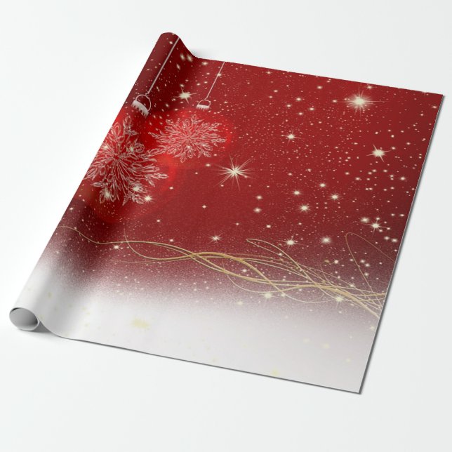 Papel De Regalo Elegante fiesta de bolas de Navidades rojos (Desenrollado)