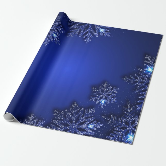 Papel De Regalo Elegante fiesta de copos de nieve azul (Desenrollado)
