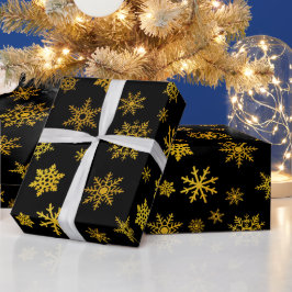 Papel De Regalo Elegante fiesta de copos de nieve de oro negro