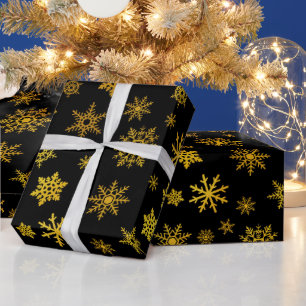 Papel De Regalo Elegante fiesta de copos de nieve de oro negro