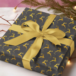 Papel De Regalo Elegante fiesta de Navidades negros de renos dorad