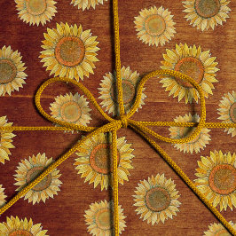 Papel De Regalo Elegante Finca Boho Madera Rústico Girasol