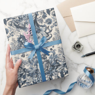Papel De Regalo Elegante Fleurie de tela floral azul vintage franc