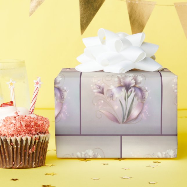 Papel De Regalo Elegante Flor De Iris Con Comedor De Oro (Fiesta de cumpleaños )