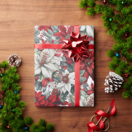 Papel De Regalo Elegante Flor de Nochebuena Roja y Blanca de Navid