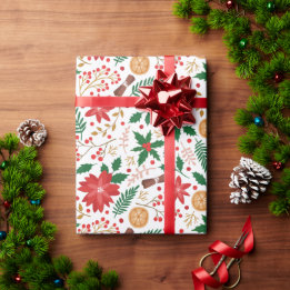 Papel De Regalo Elegante Flor de Pascua Roja de Invierno Navidad