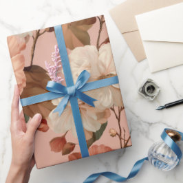 Papel De Regalo Elegante Flor de Rosa con Patrón Floral Marfil