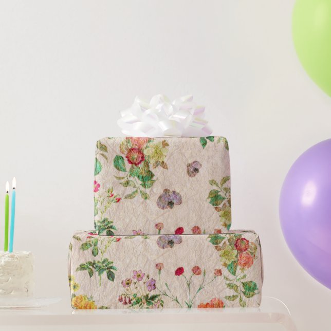 Papel De Regalo Elegante flor romántica Boda rosa floral Flor salv (Regalos de fiesta)