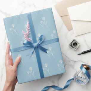 Papel De Regalo Elegante Flor Simple Azul Polvoriento